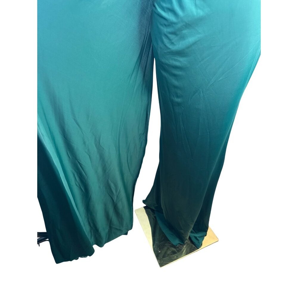 New Emerald Green Miss Ord Small One-Shoulder Draped Evening Gown Long Sleeve - Picture 10 of 16